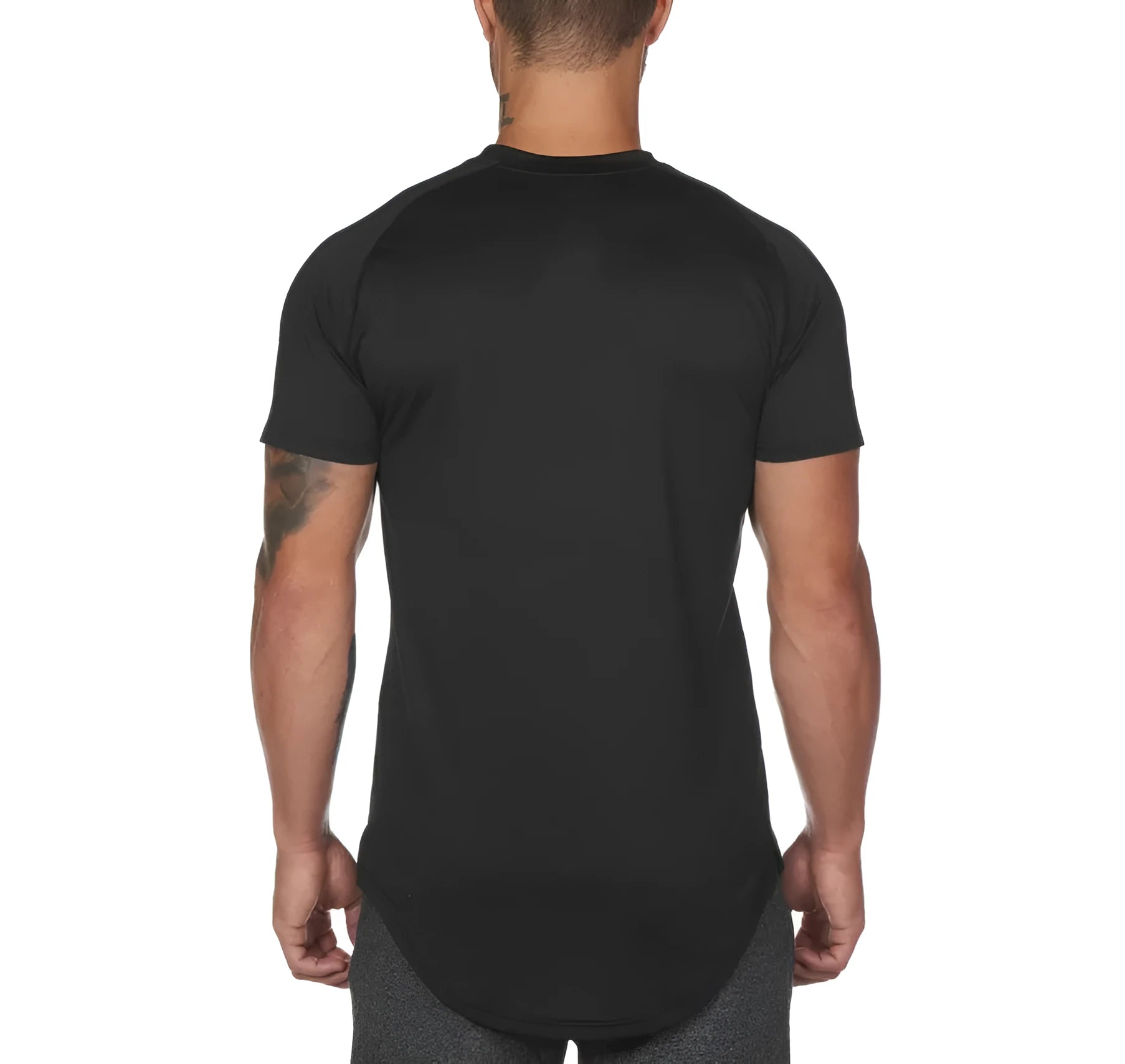Men's plain and lettered fitness sports shirt in cotton-spandex blend on hanger
