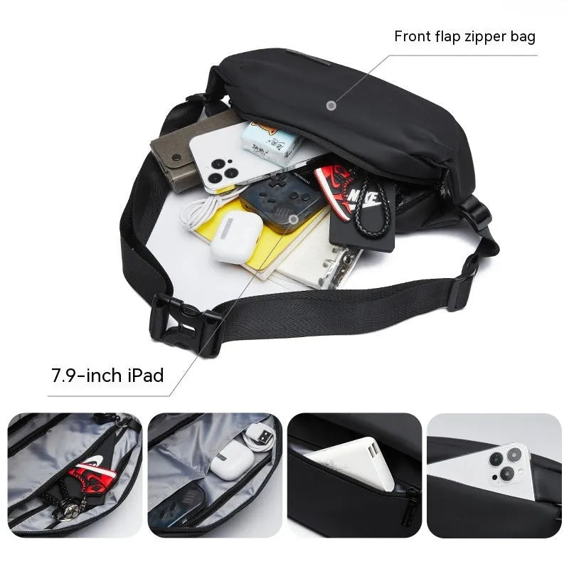 Black Oxford cloth men's messenger bag with one-shoulder riding crossbody design and polyester lining