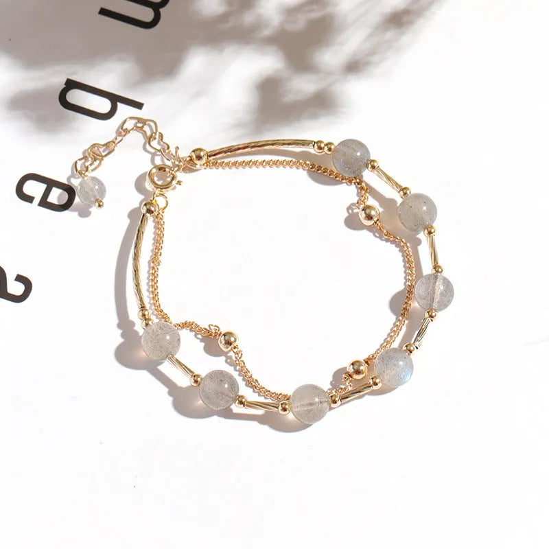 South Korean style crystal double copper tube bracelet with electroplated finish for women