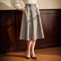 High-waisted slim A-line skirt for women in khaki with three-dimensional decoration, mid-length cut