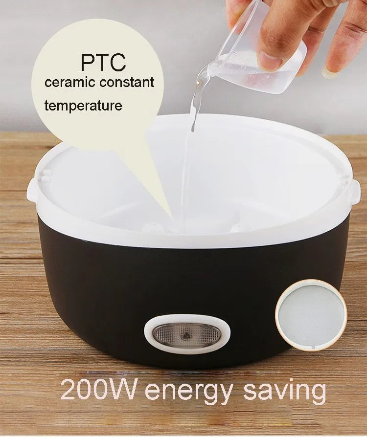 USB-powered multi-function lunch box showing 2-layer and 3-layer configurations with 190mm dimensions