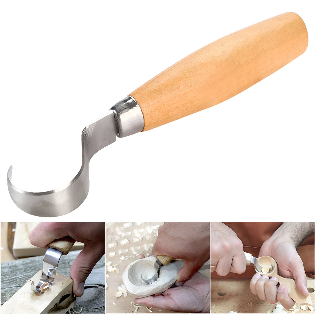FastCraft Curve Carving Knife 100mm stainless steel blade with wood handle on table