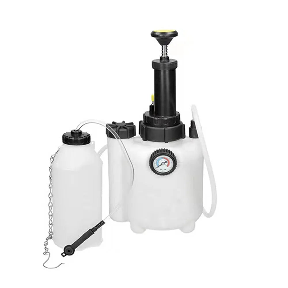 White 3-litre automotive brake fluid reservoir tool with copper and iron components