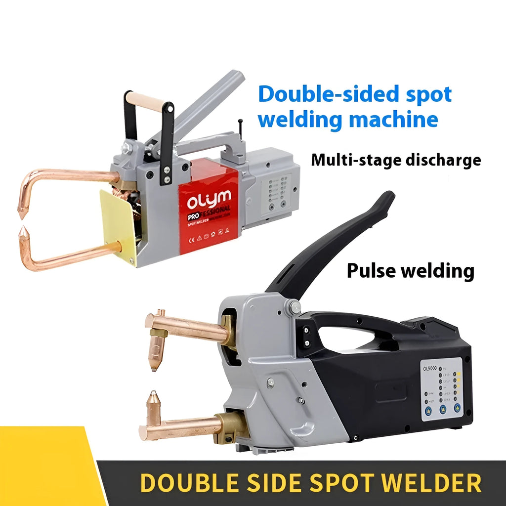 OL8000 double-sided manual spot welding machine with round and pointed heads.