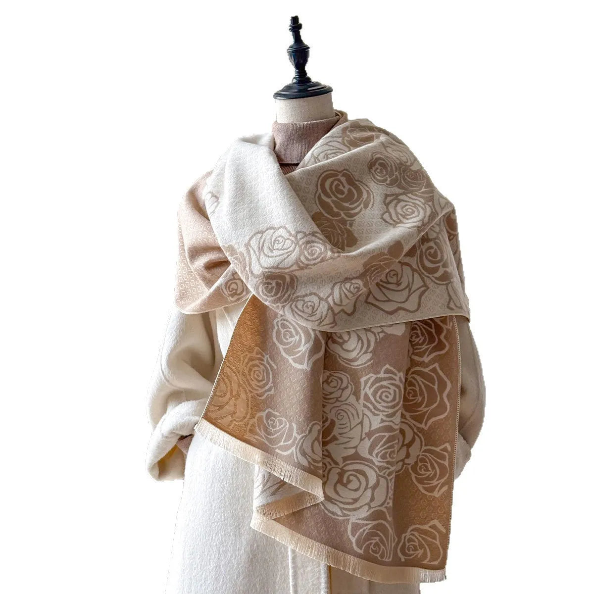 thick imitation cashmere scarf in gray with tassel detailing, 185x65cm