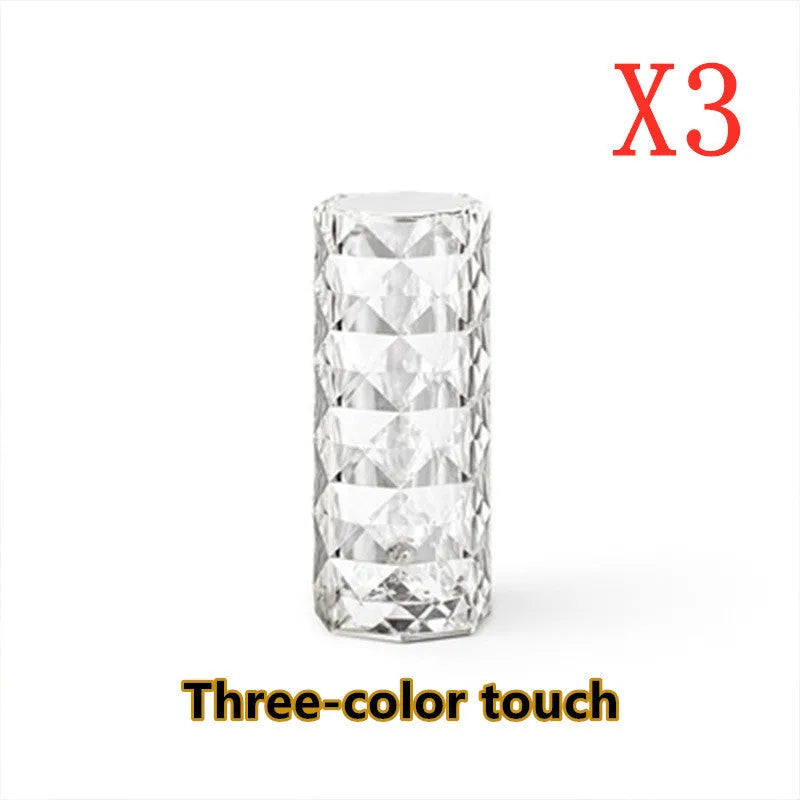 Nordic crystal USB touch table lamp with acrylic shade, diamond pattern, 16 colour remote control, black finish