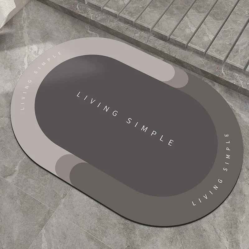 Oval super absorbent quick-dry bath mat with non-slip rubber bottom in grey, 40x60cm