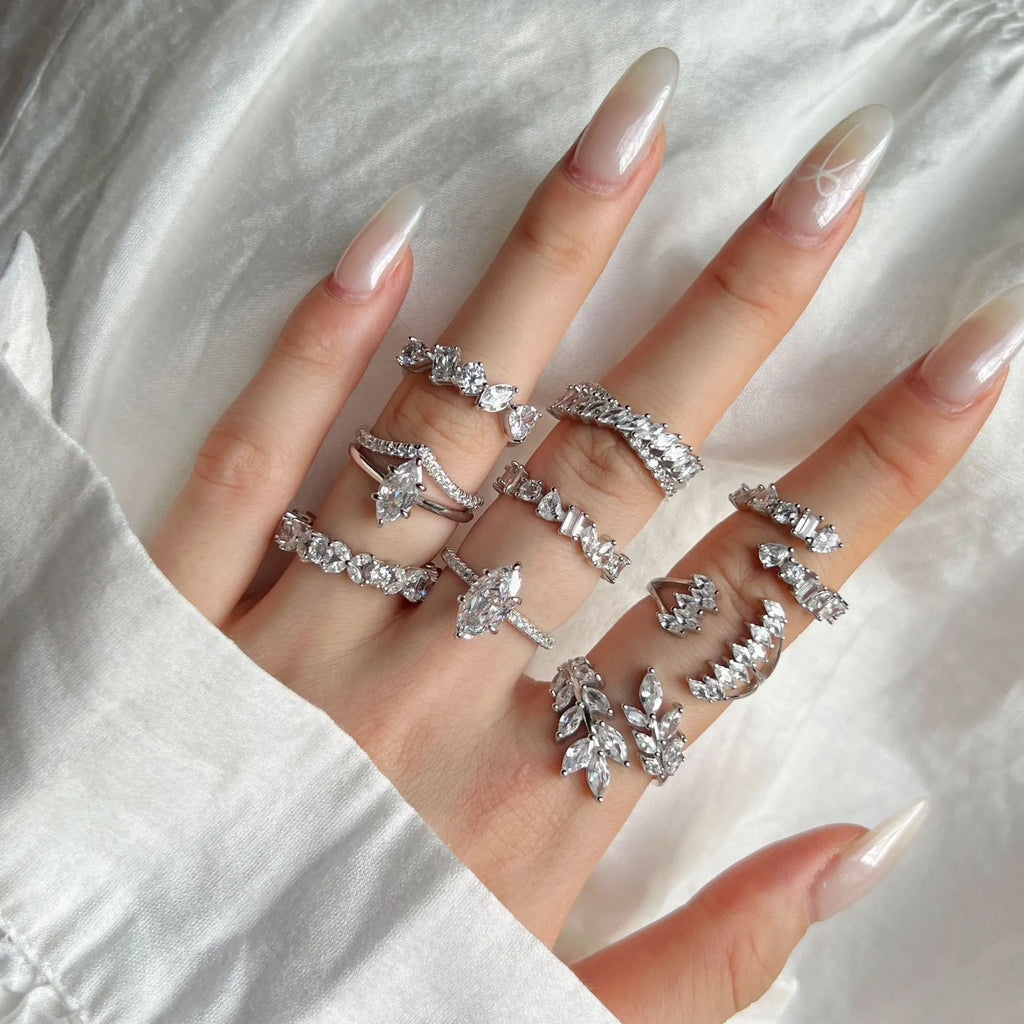 S925 sterling silver geometric hexagon ring with adjustable opening on finger, white finish