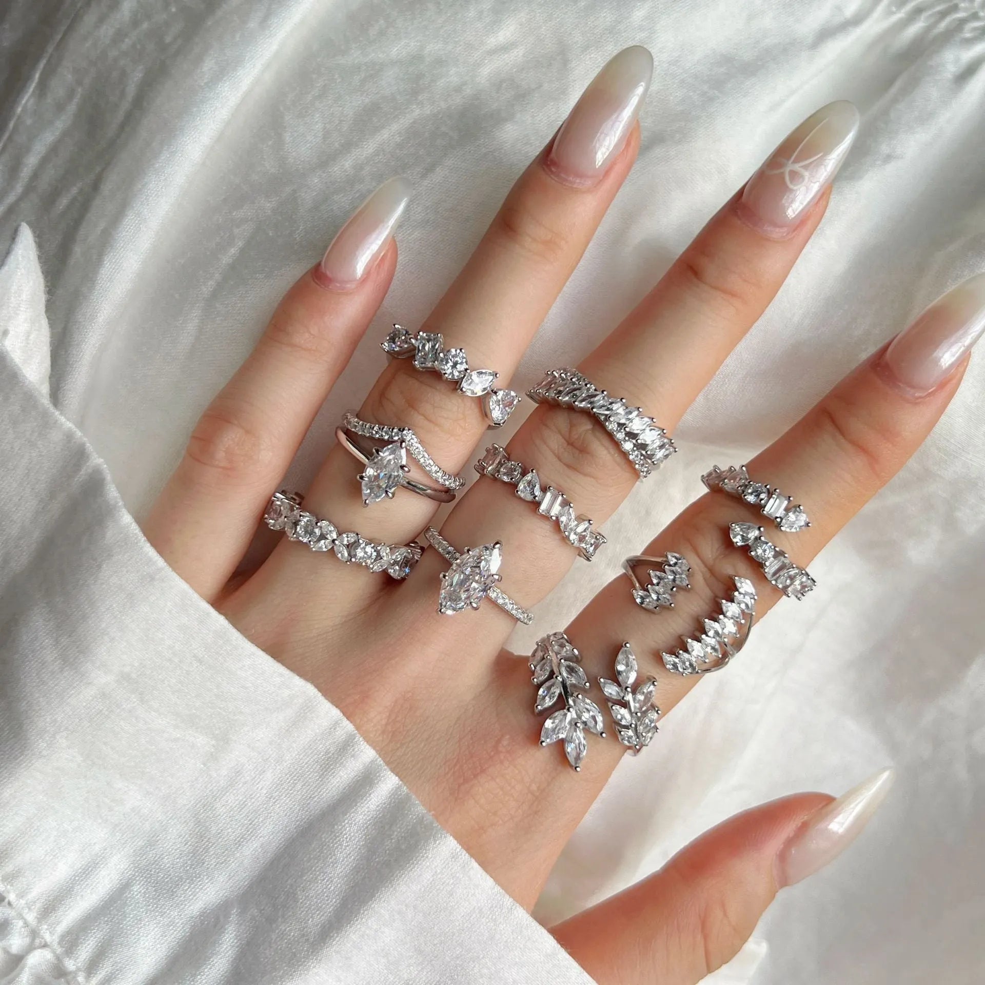 S925 sterling silver geometric hexagon ring with adjustable opening on finger, white finish