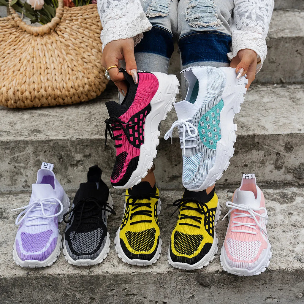 Fashion all-match platform sneakers with breathable Flyknit upper and non-slip rubber outsole in multiple colours