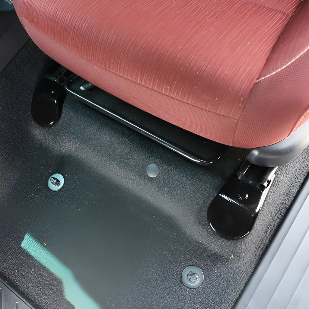 Black plastic seat feet screw decoration covers for 15-21 Toyota Hi Lux, 4 piece set on a white background