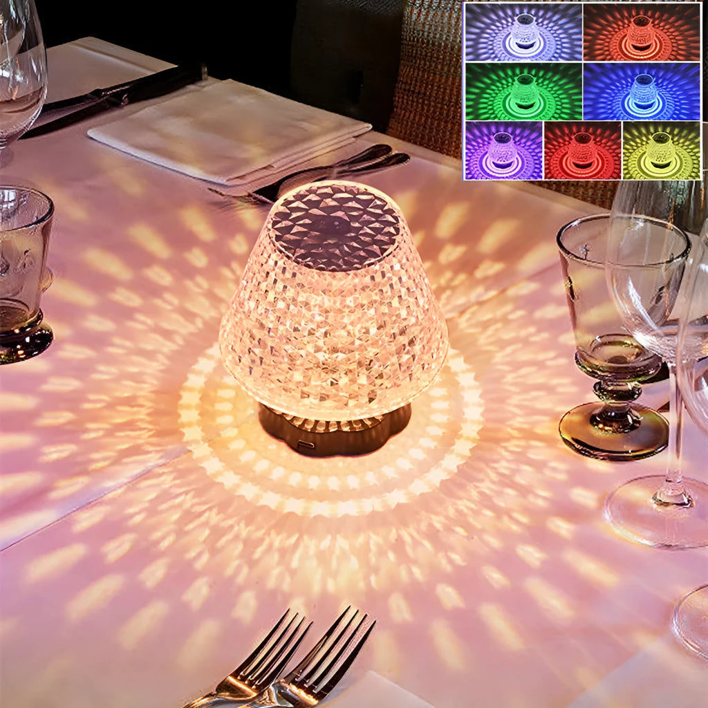 Diamond crystal touch sensor table lamp with USB charging, 3 colour options, 8.5cm diameter