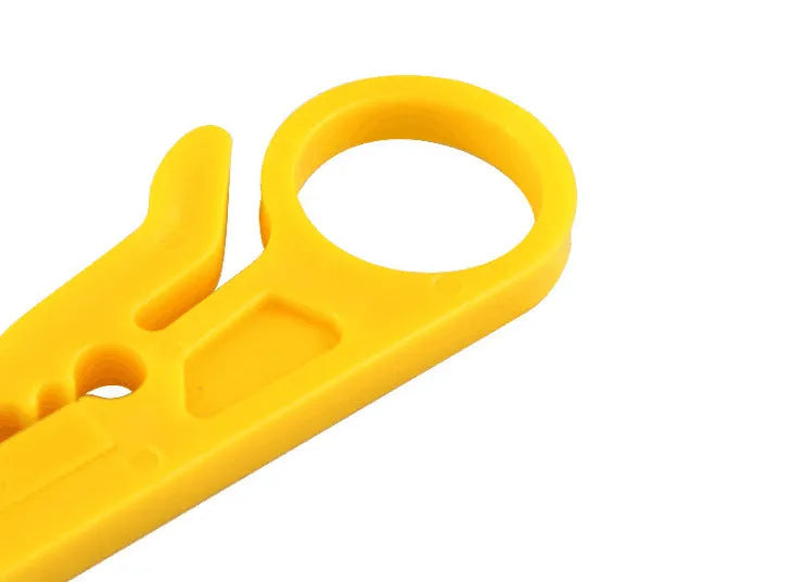 Yellow mini portable wire stripper tool for 0.6mm telephone and network cables.