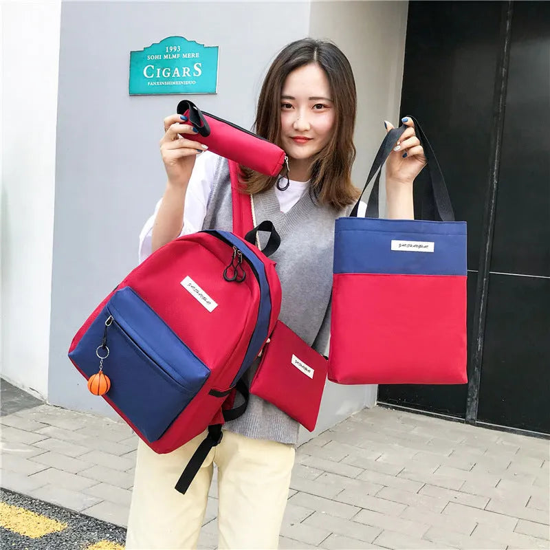 Canvas backpack for women medium 20-35L square shape zipper closure with soft handle and air cushion strap