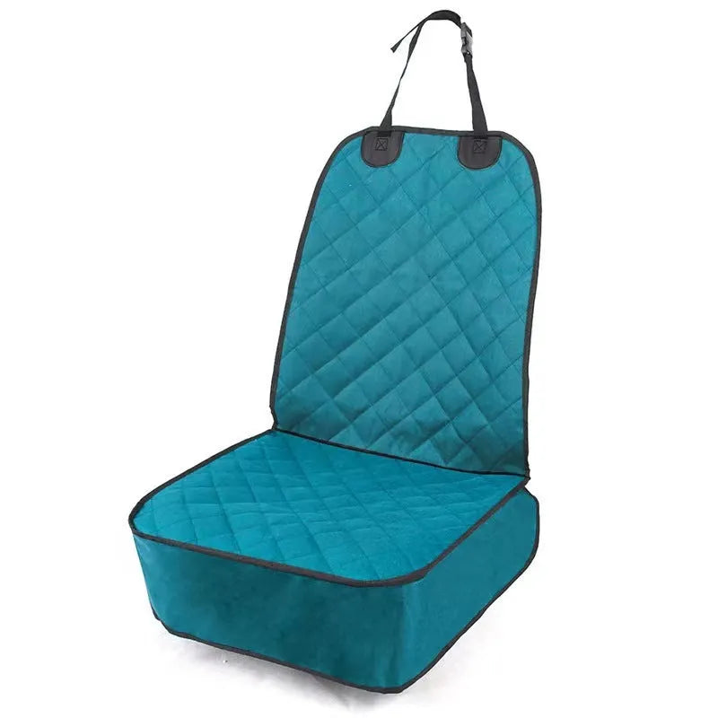 Oxford cloth pet car cushion in black on co-pilot seat of vehicle