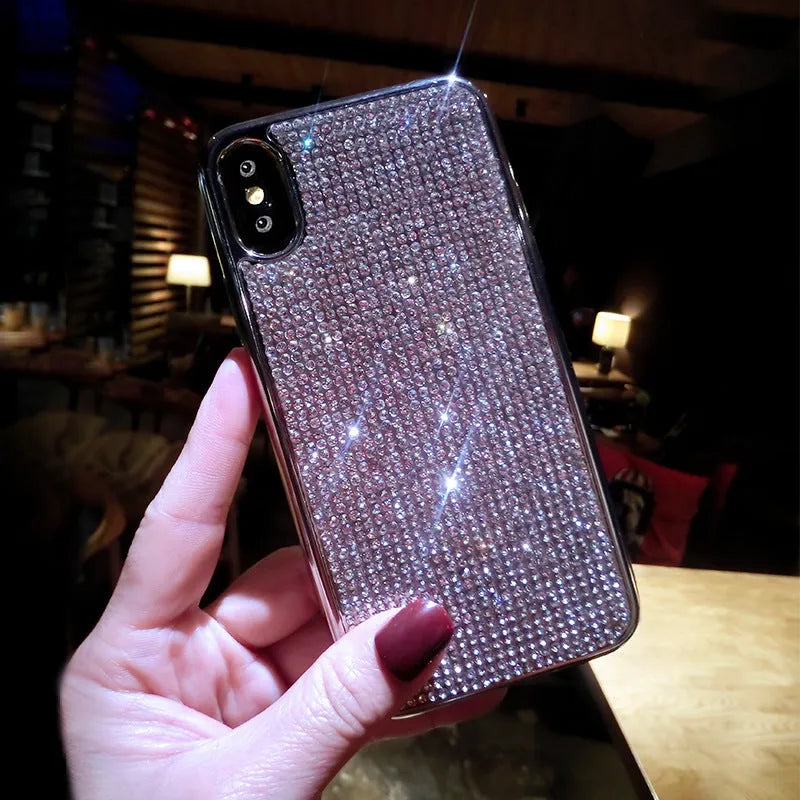 Silver full diamond silicone phone case for iPhone 11, XR, 7 and more models