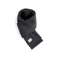 Men's warp knit plaid winter scarf in brown and dark grey on a white background