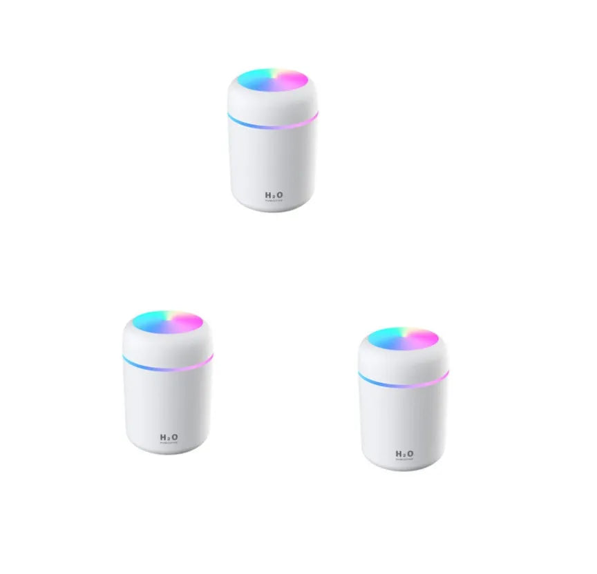 Compact car air purifying humidifier with 300ml water tank, USB powered, in white colour
