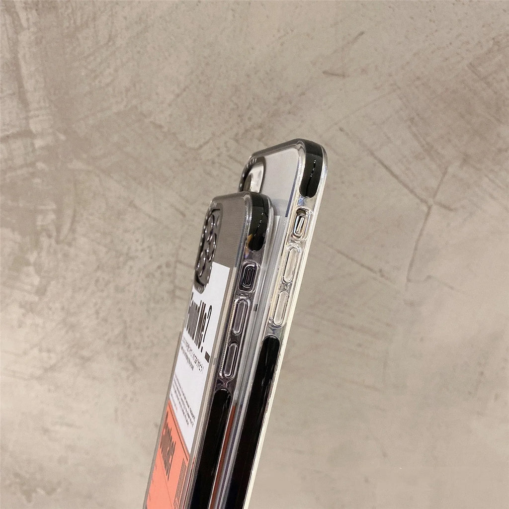 Transparent phone case with orange sticker for iPhone 11 showing back cover