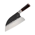 5CR15MOV stainless steel kitchen knife with ebony wood handle on cutting board for meat and bone slicing