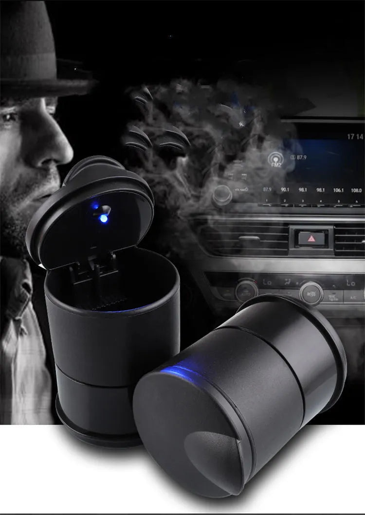 Creative LED portable multifunctional ashtray with light, flame-retardant ABS, dual-use car and home