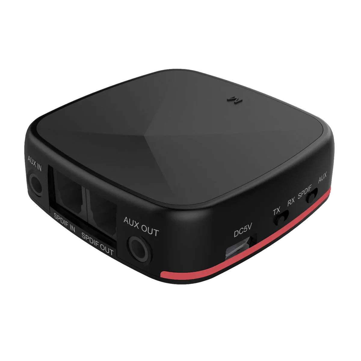 Black optical fiber Bluetooth 5.0 adapter CSR8675 with TX/RX switch and AUX and optical ports