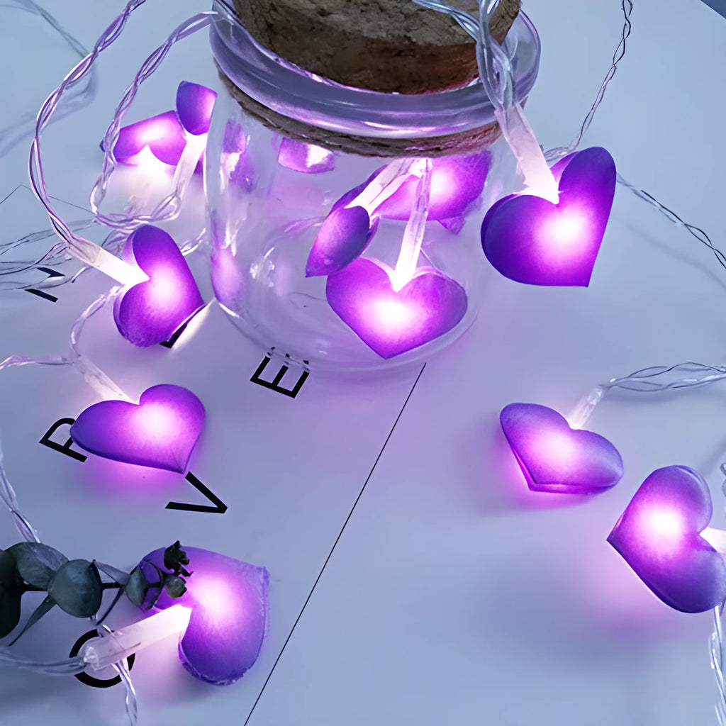 Love heart LED fairy string lights 3 metres battery operated pink and purple