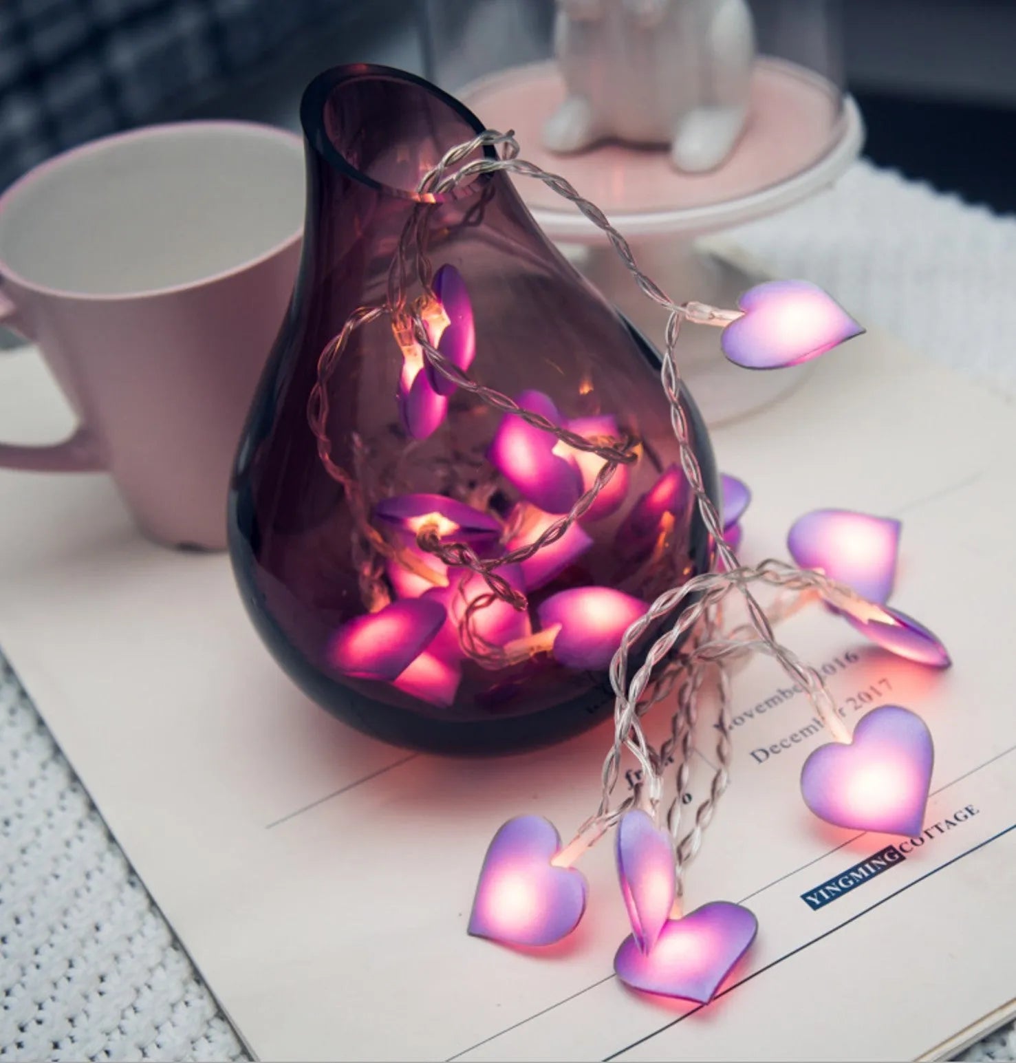 Love heart LED fairy string lights 3 metres battery operated pink and purple