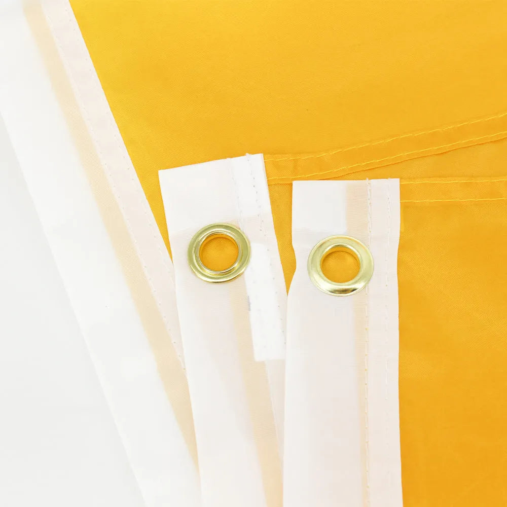 Yellow polyester screen printed garden decoration flag measuring 90 by 150 centimetres on a white background