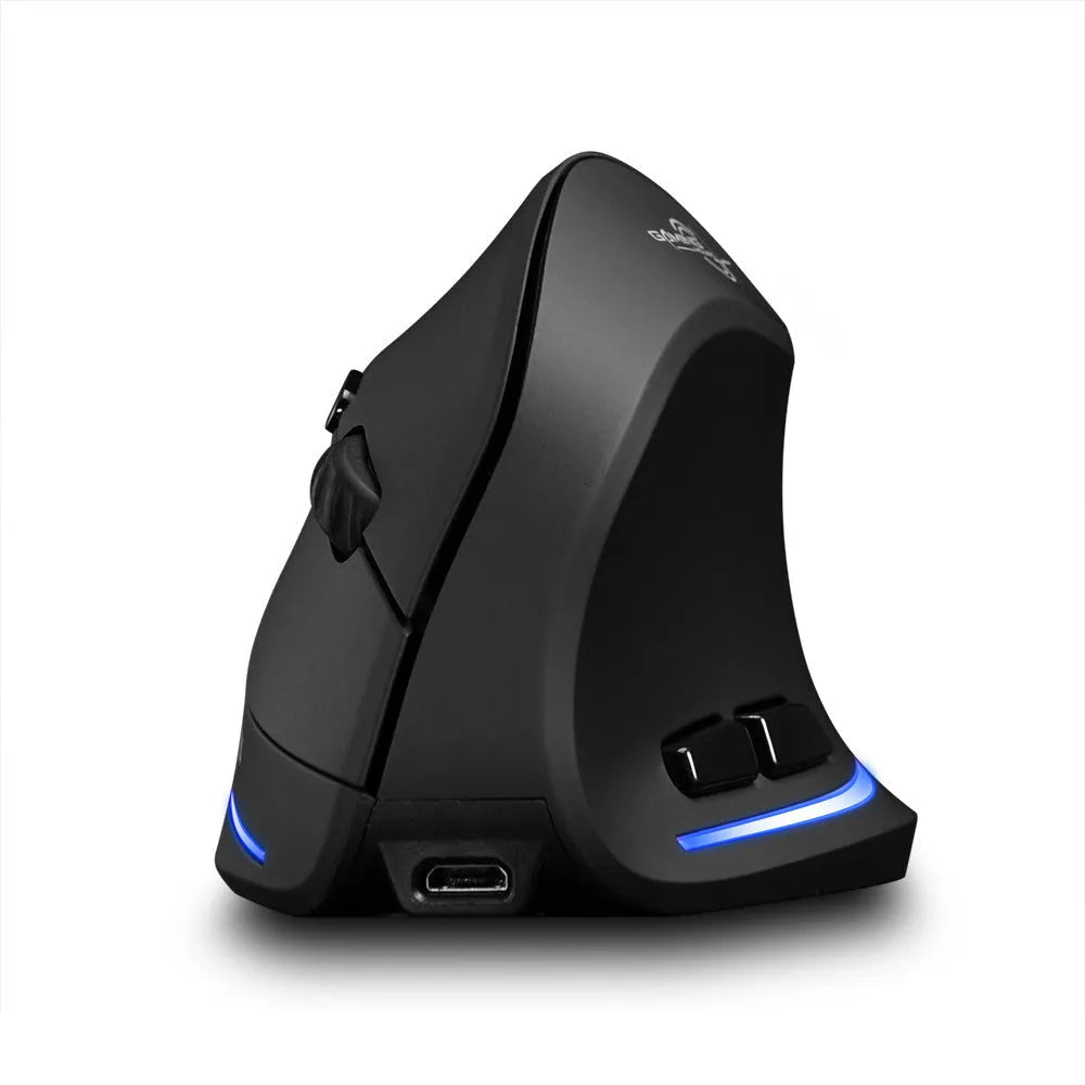 F35 wireless charging vertical mouse in black with six buttons and ergonomic grip
