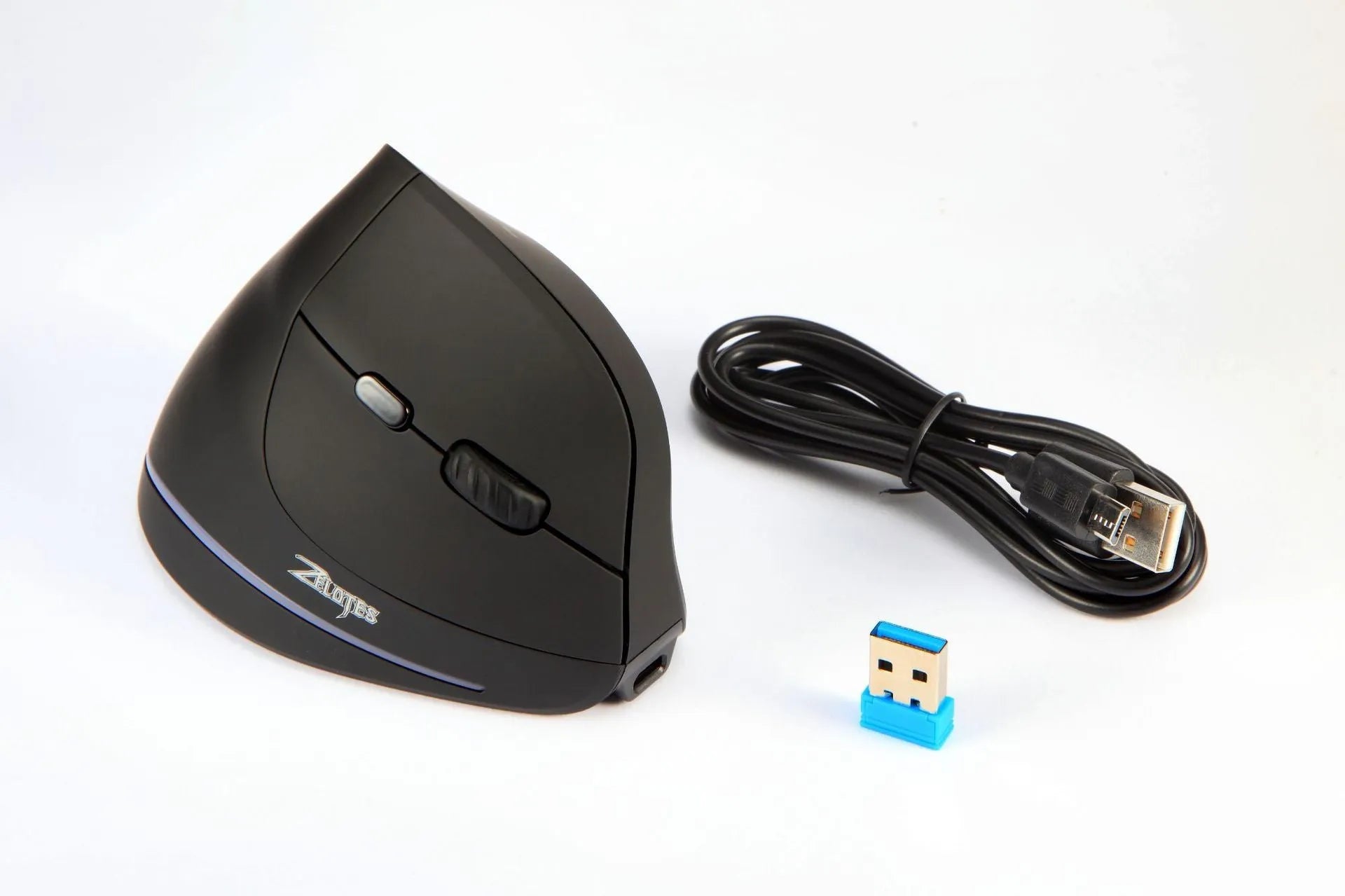 F35 wireless charging vertical mouse in black with six buttons and ergonomic grip