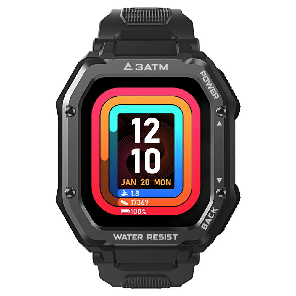 Outdoor sports smart watch with 1.69-inch display and silicone wristband in army green or black colours