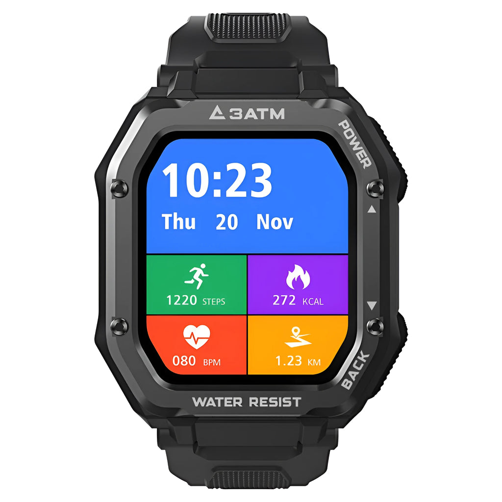 Outdoor sports smart watch with 1.69-inch display and silicone wristband in army green or black colours