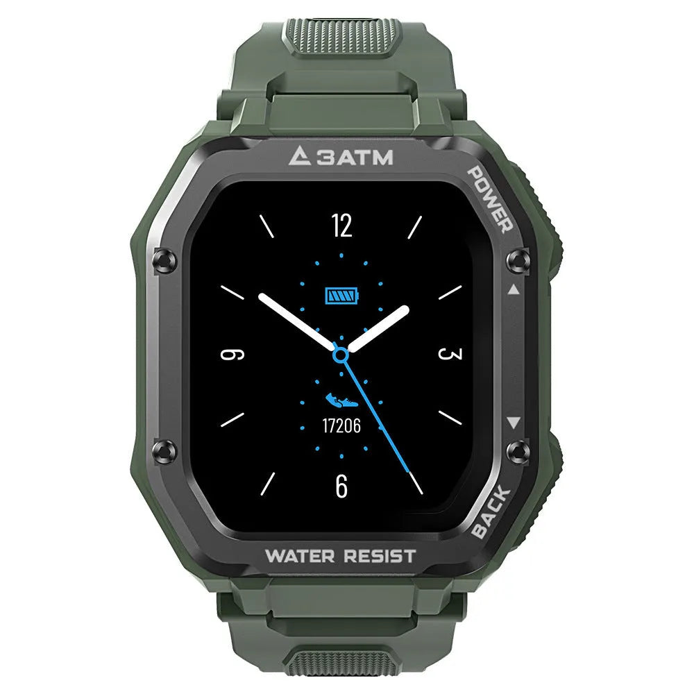 Outdoor sports smart watch with 1.69-inch display and silicone wristband in army green or black colours