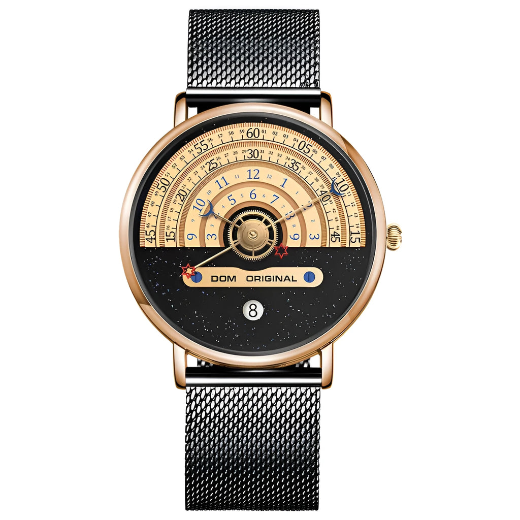 Men's sports quartz watch with 40mm alloy case, mineral glass, and stainless steel strap