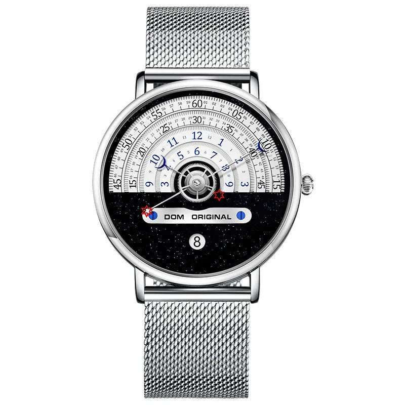 Men's sports quartz watch with 40mm alloy case, mineral glass, and stainless steel strap
