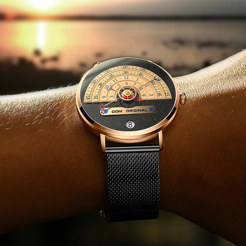 Men's sports quartz watch with 40mm alloy case, mineral glass, and stainless steel strap