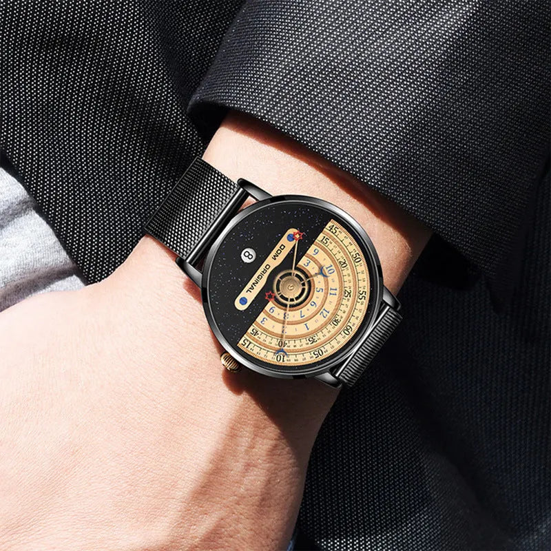 Men's sports quartz watch with 40mm alloy case, mineral glass, and stainless steel strap