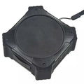 Black waterproof portable Bluetooth speaker with wrist strap showing compact 101x101x47mm size