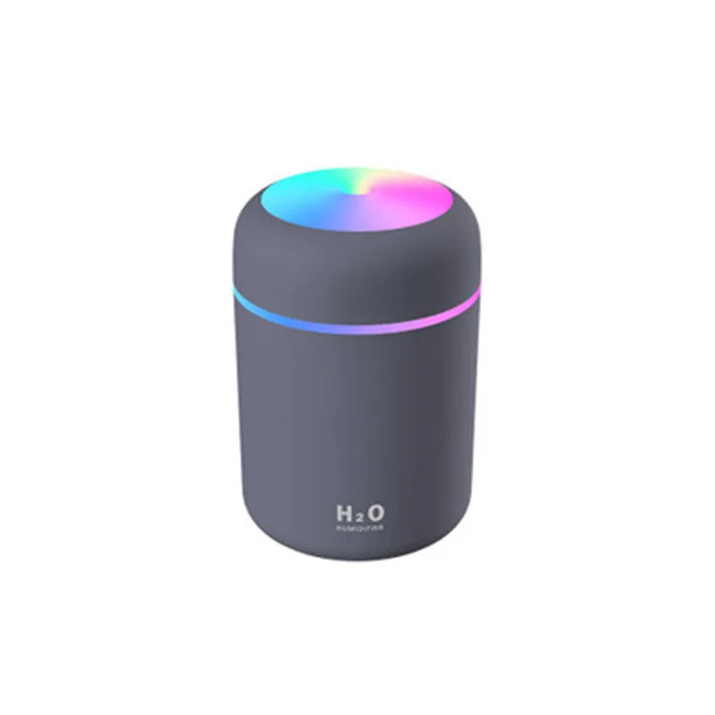 Compact car air purifying humidifier with 300ml water tank, USB powered, in white colour
