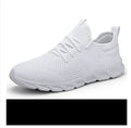 Men's black and white breathable mesh sneakers with lace-up closure and round toe