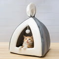 Grey cloth cat house villa bed for small dogs with enclosed design and soft interior
