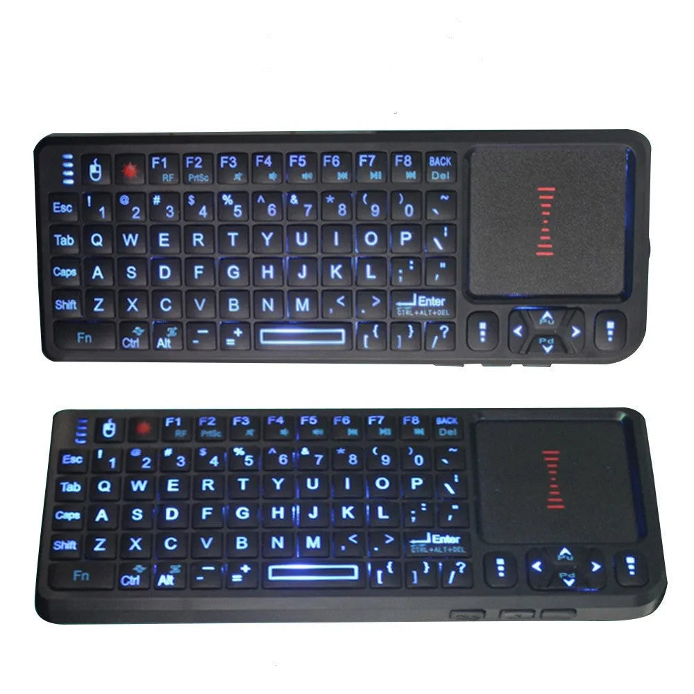 Black wireless mini keyboard with touch screen and matching mouse for teaching presentations