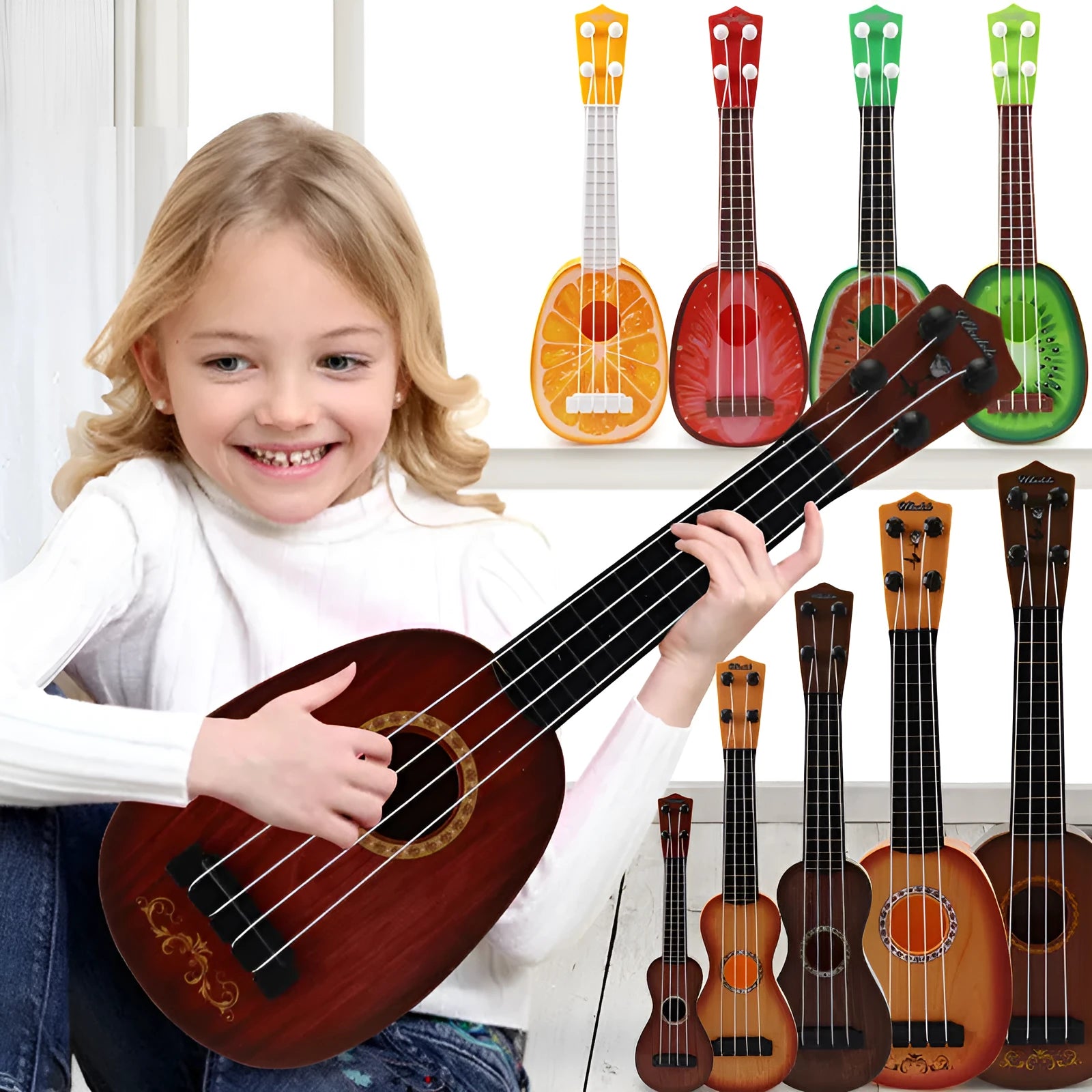Plastic simulation ukulele musical toy for children with 38cm length and retro guitar design