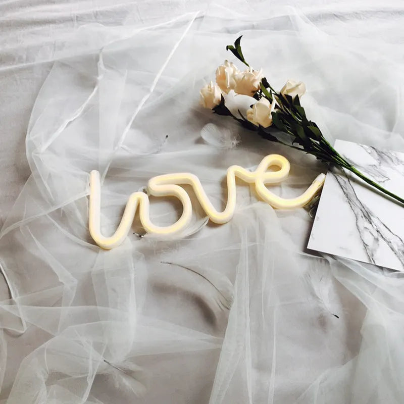 Love-themed LED neon sign light with silicone shell for indoor decoration in warm white or pink