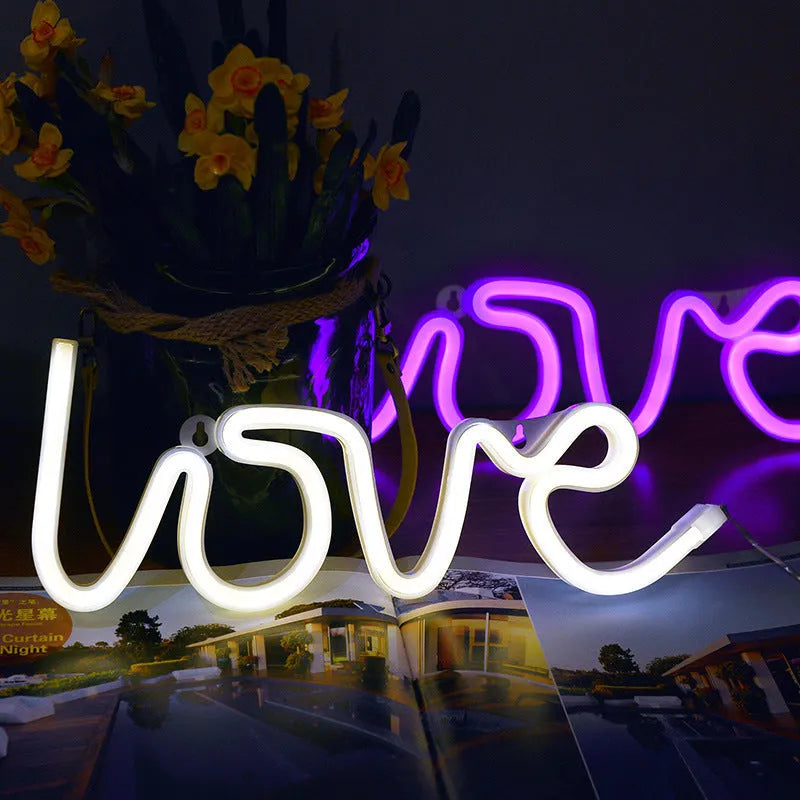 Love-themed LED neon sign light with silicone shell for indoor decoration in warm white or pink