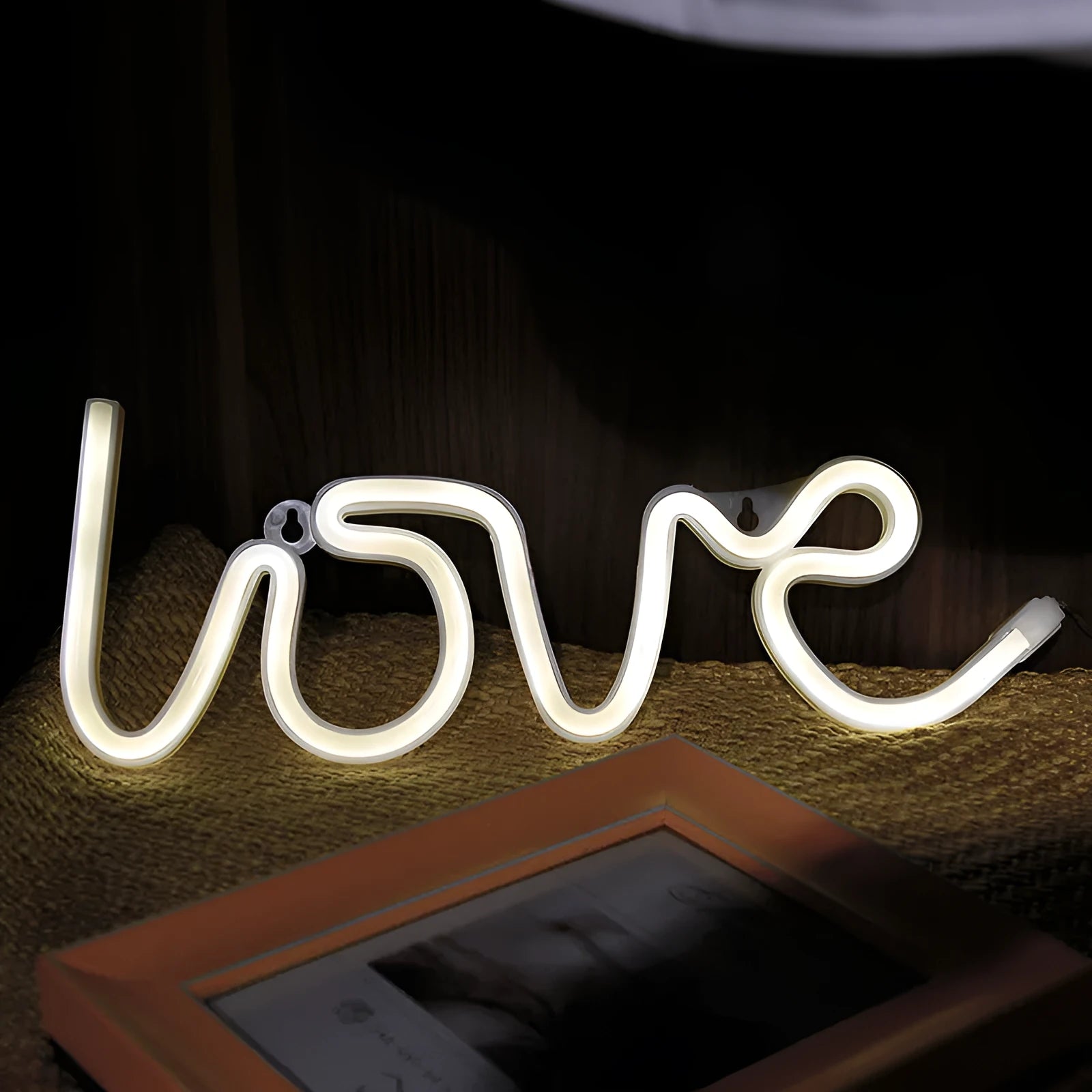 Love-themed LED neon sign light with silicone shell for indoor decoration in warm white or pink