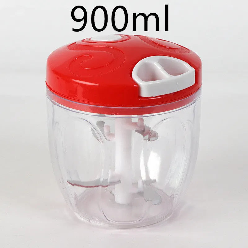 Green manual kitchen chopper with three stainless steel blades and a 500ml plastic container.