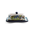 Creative ceramic butter box with lid, square floral pattern, blue or white, microwave safe