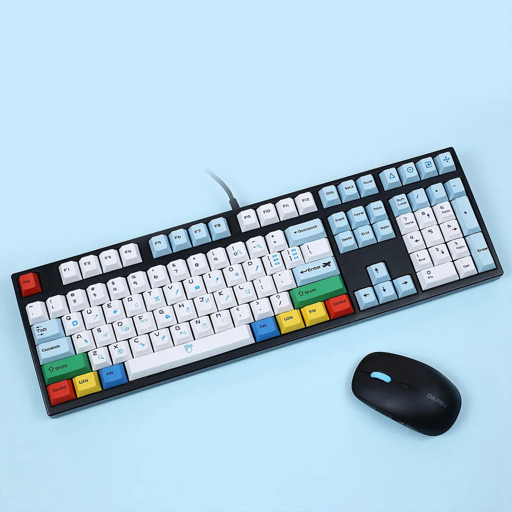 108-key PS theme mechanical keyboard keycap set showing blue and white colour option with supplementary keys